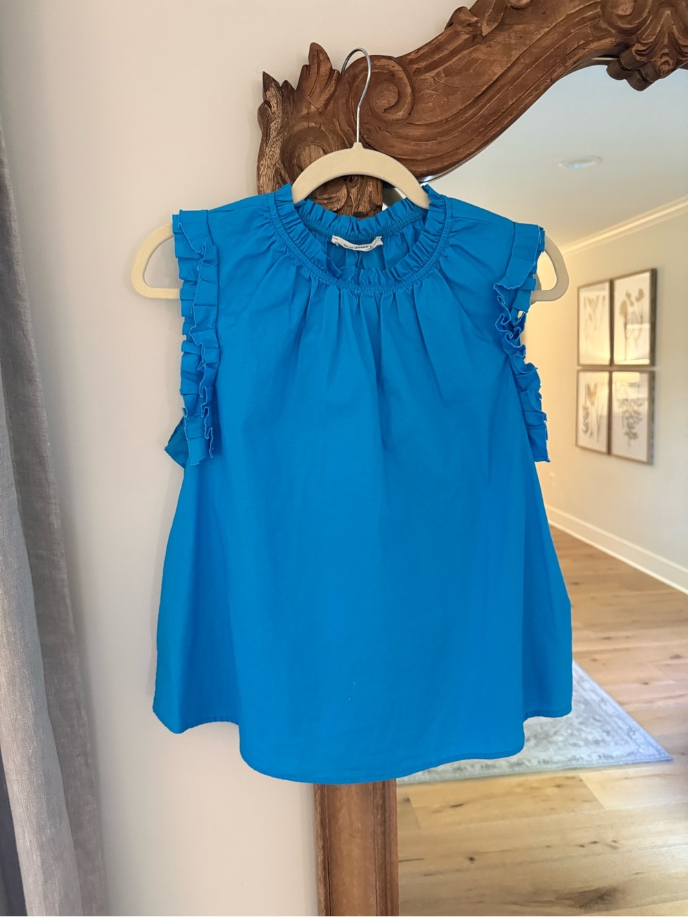 Women’s Bright Blue Ruffled Sleeveless Top